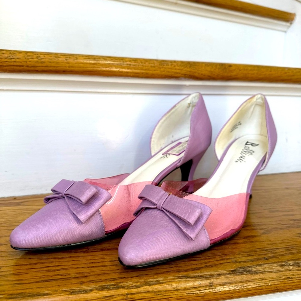 Bellini cupcake pink and purple bow heal size 12